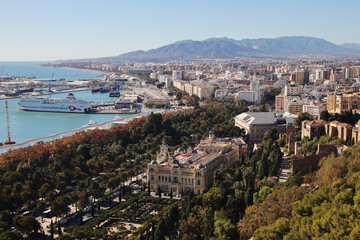 Fototapeta na wymiar The panorama of Malaga from Gibralfaro hill, Spain 