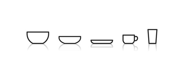 Tableware black icons. Plate symbol. simple icon dish. Vector illustration on white backdrop.