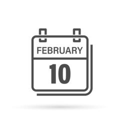 February 10, Calendar icon with shadow. Day, month. Flat vector illustration.