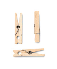 Wooden clothespins on white background