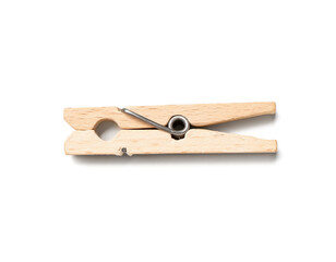 Wooden clothespin on white background