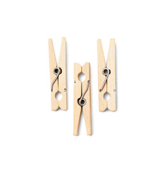 Wooden clothespins on white background
