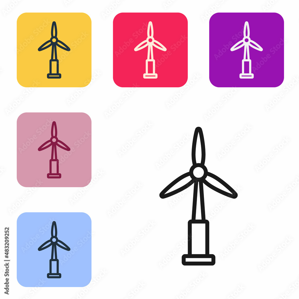 Poster black line wind turbine icon isolated on white background. wind generator sign. windmill for electri