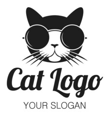 Cat with glasses vector logotype