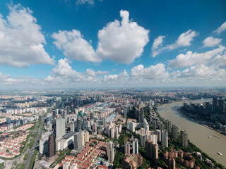 High angle view of Shanghai city in sunny day.