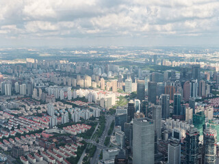 Fototapeta na wymiar High angle view of Shanghai city in sunny day.