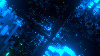 サイバー空間 トンネル 機械 宇宙 Sci-fi 青 [別Verあり]