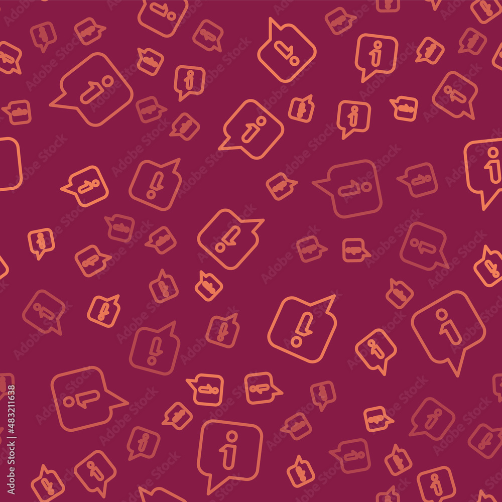 Poster brown line information icon isolated seamless pattern on red background. vector