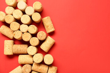 Wine corks on red background