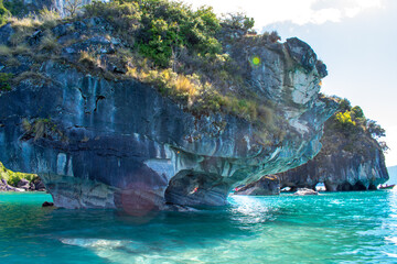 Mountain sides in Catedrales de Marmol, General Carrera Lake.