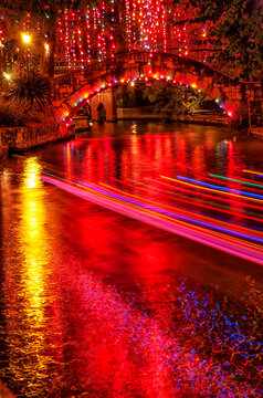 Christmas Lights Along The Riverwalk (Paseo Del Rio);  San Antonio River; San Antonio;  Texas