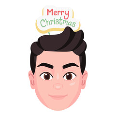 Fototapeta premium Isolated colored avatar of a man with a christmas related hat