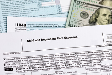 Child tax credit form. Tax credit, deduction and tax return concept. - obrazy, fototapety, plakaty