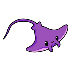 Cute little purple stingray cartoon swimming