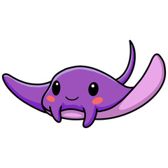 Cute little purple stingray cartoon swimming © frescostudio