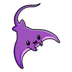 Cute little purple stingray cartoon swimming