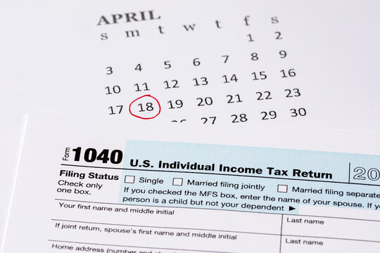 Income Tax Return Form And Calendar With Filing Deadline Date. April 18 Tax Due Date, Financial Information