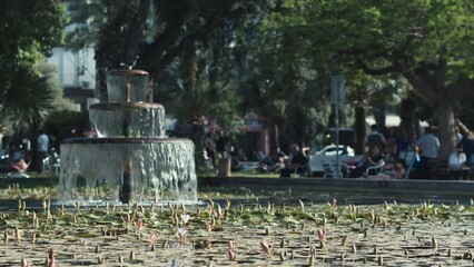 A charming view of the three-tiered fountain in Rabin Square, Tel Aviv