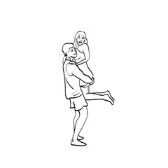 line art man carrying woman illustration vector hand drawn isolated on white background