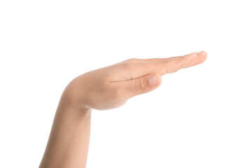 Little child's hand on white background