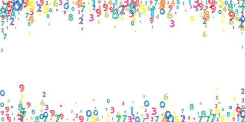 Falling colorful orderly numbers. Math study concept with flying digits. Magnetic back to school mathematics banner on white background. Falling numbers vector illustration.