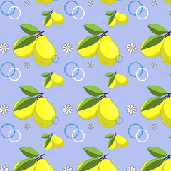 Lemon summer patern. Bright lemon vector background. Tropical fruit  and citrus pattern.