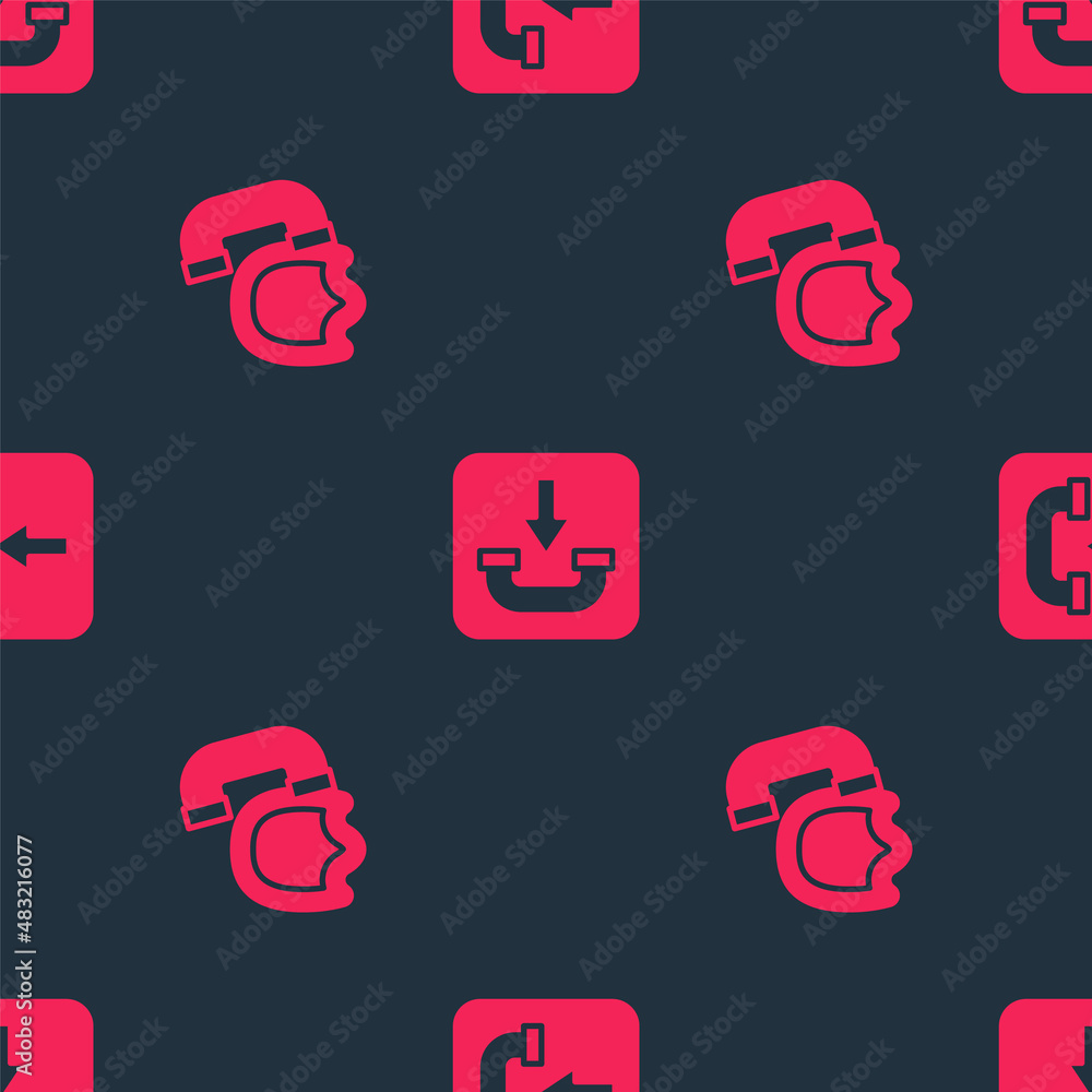 Poster set telephone handset with shield and incoming call on seamless pattern. vector