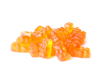 Heap of tasty jelly bears on white background