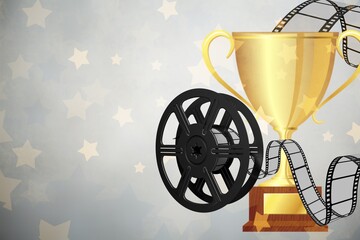 Golden film award with reel video tape