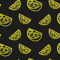 Fresh lemons background, hand drawn icons. Colorful wallpaper vector. Seamless pattern with fresh fruits collection. Decorative illustration, good for printing. Symbol of summer. Doodle style.