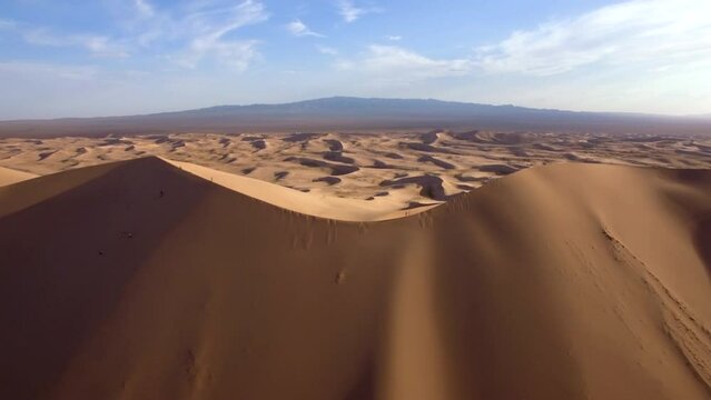 Aerial view of Khongoryn Els Sand Dunes in the Gobi Desert, Mongolia.