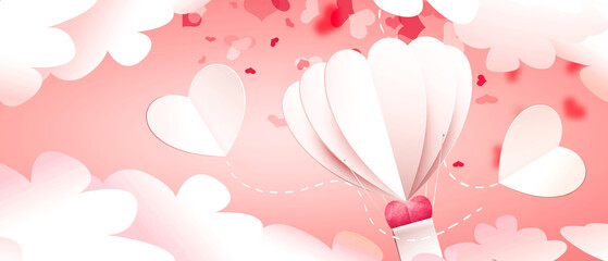 Air balloons on the festive romantic Valentines Day background. 3d Illustration
