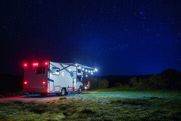 Starry Night Boondocking Camping with RV Camper Van