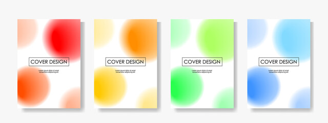 ぼやけた円形グラデーションのベクターカバーイラストセット。ビジネスのパンフレット、カード、パッケージやポスターなどの背景として。