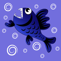 predatory evil piranha fish. Fabulous underwater world. Styling, cartoon style