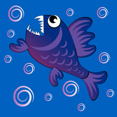 predatory evil piranha fish. Fabulous underwater world. Styling, cartoon style