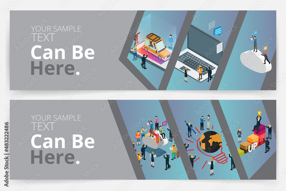 Sticker business banner template with isometric 
