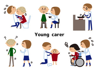 ヤングケアラーのイラストセット