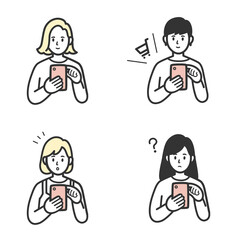 スマホを使う女性のイラストセット