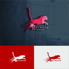 red cheetah logo vector © sudari
