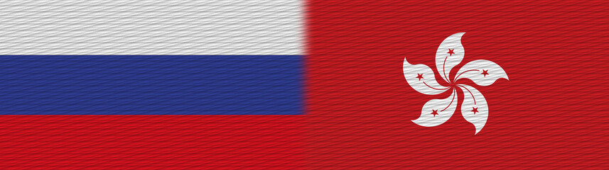 Hong Kong and Russia Fabric Texture Flag – 3D Illustration