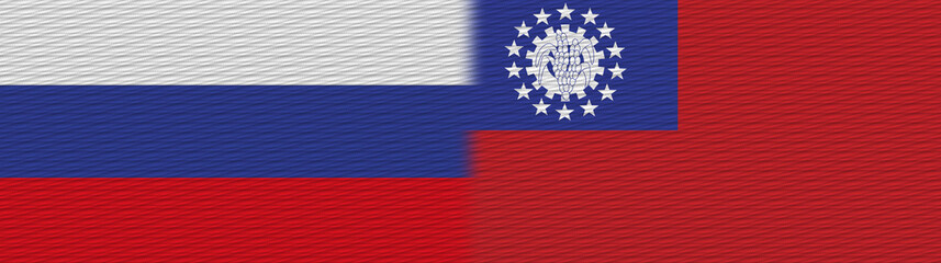 Myanmar Burma and Russia Fabric Texture Flag – 3D Illustration
