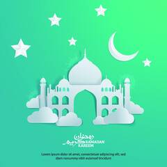 Ramadan kareem paper cut style Islamic banner, poster, background template