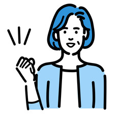 笑顔でガッツポーズをしている中年女性
