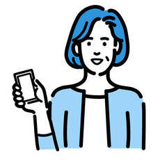 スマートフォンを持っている中年女性
