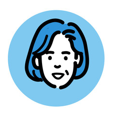 口を開けた笑顔の中年女性のアイコン
