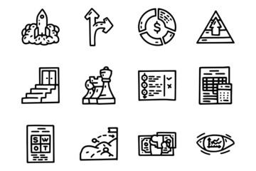 Startup strategy line vector doodle simple icon set