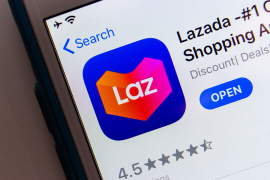 Kumamoto, JAPAN - Dec 22 2020 : Lazada app in App Store on iPhone. Lazada Group is a Singaporean multinational technology company which focuses mainly on e-commerce.