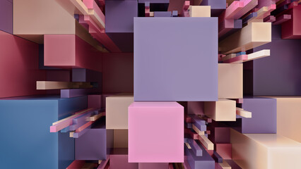 Multicolored 3D Block background. Tech Wallpaper with Pastel colors. 3D Render 