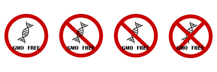 Gmo free icon. Food logo. Healthy lifestyle. Organic sign. Natural meal. Red circle. Vector illustration. Stock image. 